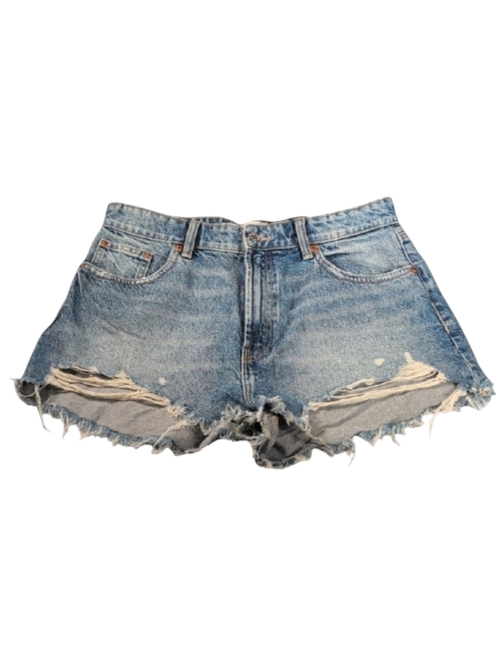Zara Distressed High Rise Light Wash Denim Shorts Size 12